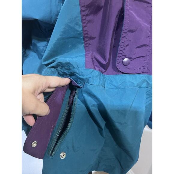 Vintage 90’s Lands End Jacket Small Colorblock Hooded Waterproof Parka M Pockets - Picture 4 of 11